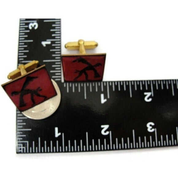 Red Enamel Copper Cufflinks Square Shirt Accessories Wedding Vintage - Picture 8 of 11